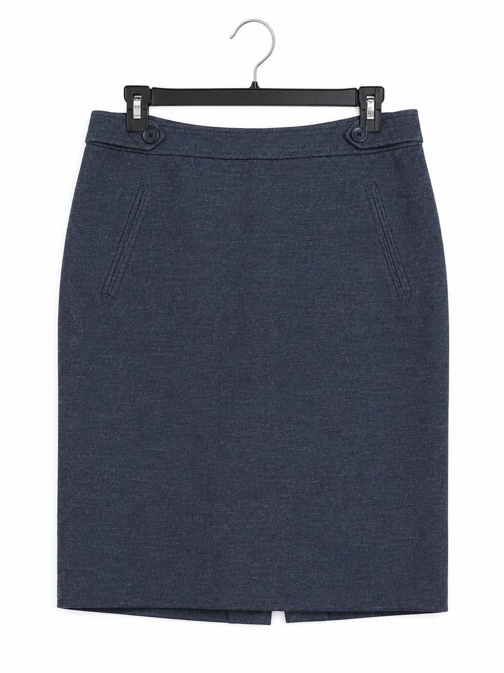 LOFT Navy Pencil Skirt Womens 10 Stretch Lined Career Office Button Accent